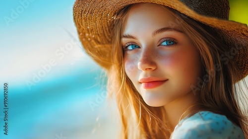 Gorgeous vivid color photo of a girl on vacation ready to embrace new experiences and adventures : Generative AI