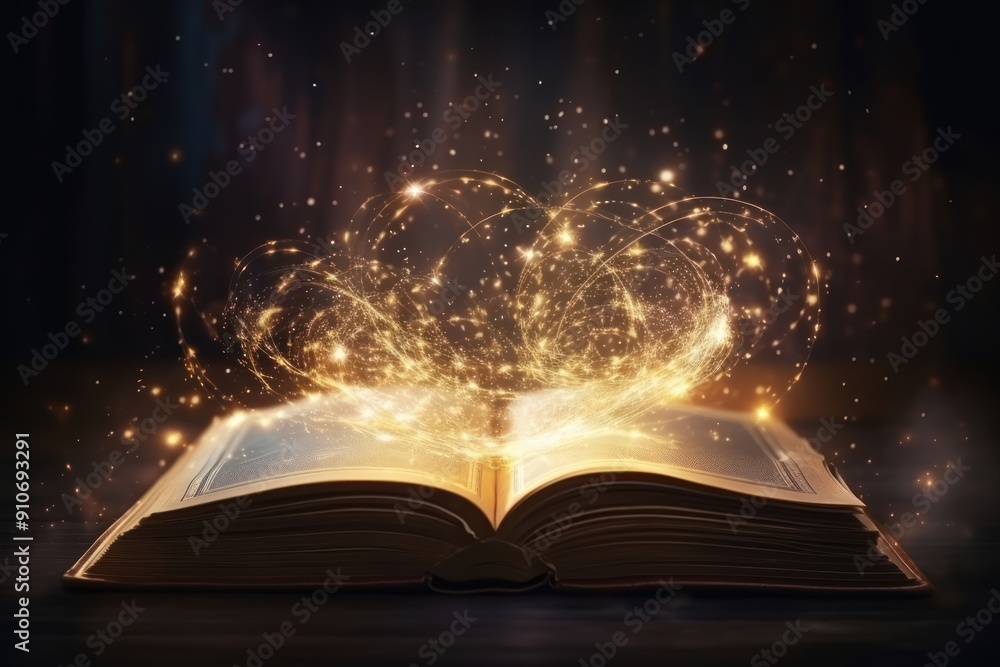 Magic book publication night illuminated. Magic book publication night illuminated.