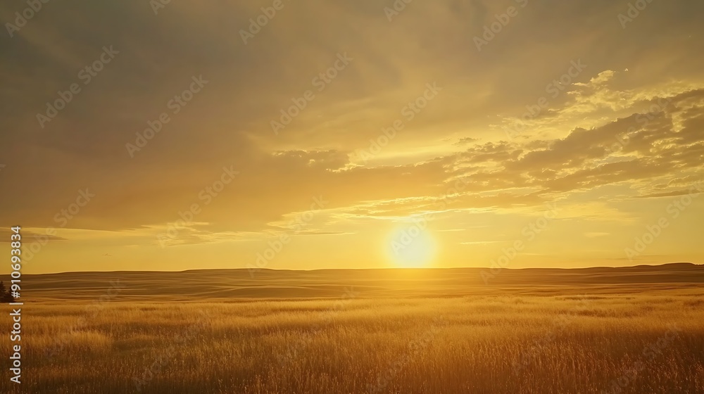 Sunset on the horizon over a vast landscape grasslands national park val marie saskatchewan canada : Generative AI Sunset on the horizon over a vast landscape grasslands national park val marie saskatchewan canada : Generative AI