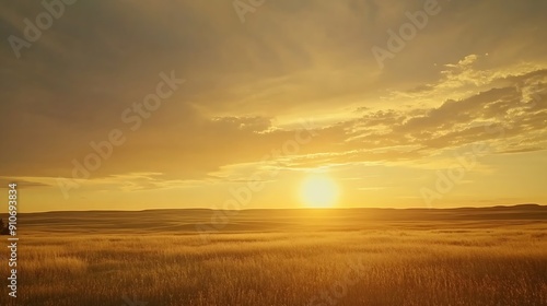 Sunset on the horizon over a vast landscape grasslands national park val marie saskatchewan canada : Generative AI