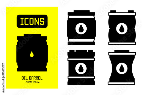 Set of flat icons of oil barrel. Vector design for business and stock.