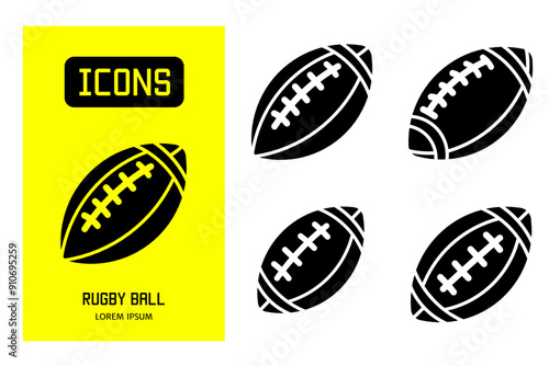 Set of flat icons of rugby ball. Vector design for business and stock.