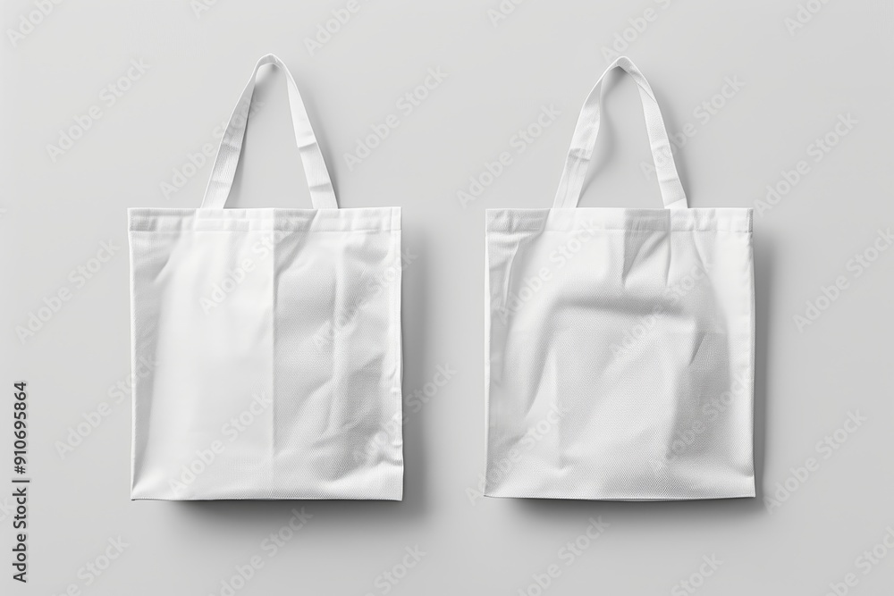 Two White Tote Bags on a Gray Background Two White Tote Bags on a Gray Background
