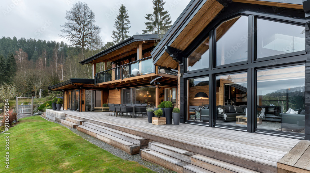 scandinavian beautiful wooden house. AI generative. scandinavian beautiful wooden house. AI generative.