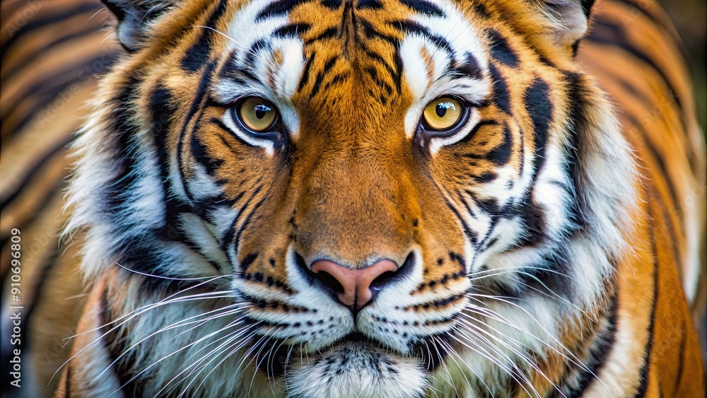 Fototapeta premium Tight close up of an amur tiger making eye contact , Amur tiger, close up, eyes, stare, wildlife, animal, predator