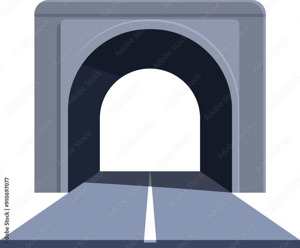 Fototapeta premium Illustration of empty asphalt road going through tunnel in mountain on white background