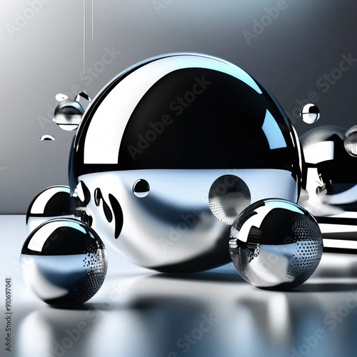 Futuristic 3D Chrome Effects with Glassmorphism: Abstract Shapes and Geometric Patterns