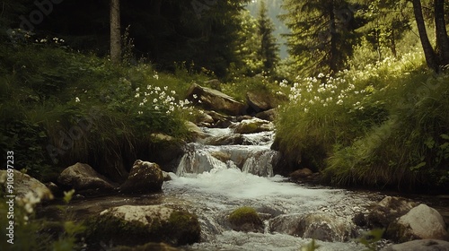 Idyllic mountain stream in a fantastic landscape Creek in tschergrben near Eibenboden in Lower Austria : Generative AI photo