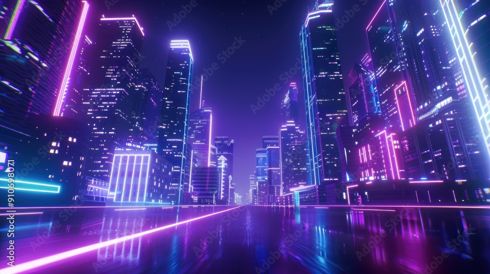 Neon Cityscape with Glowing Lights Neon Cityscape with Glowing Lights