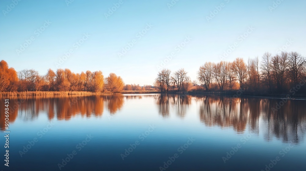 A calm lake with trees in the background The sky is clear and blue The water is still and reflects the trees and sky : Generative AI A calm lake with trees in the background The sky is clear and blue The water is still and reflects the trees and sky : Generative AI