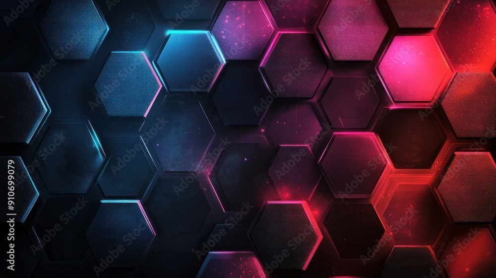 Abstract Hexagon Pattern with Neon Lights Abstract Hexagon Pattern with Neon Lights