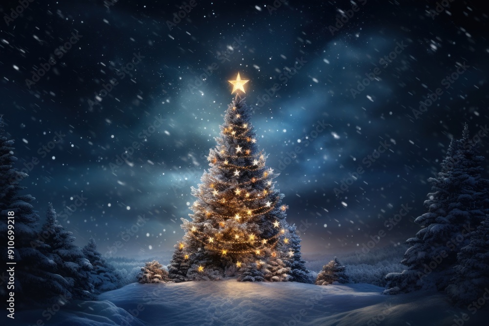 Christmas tree snowing plant night. Christmas tree snowing plant night.