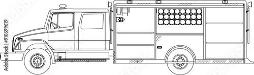 Vector sketch illustration of fast unit fire engine vehicle design silhouette drawing