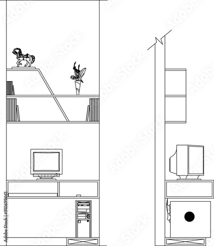 Vector sketch illustration of interior design silhouette of bedroom furniture