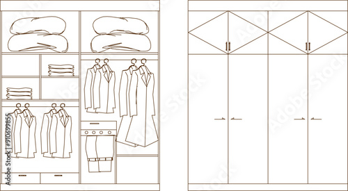 Vector sketch illustration of silhouette drawing of cupboard furniture design for home interior