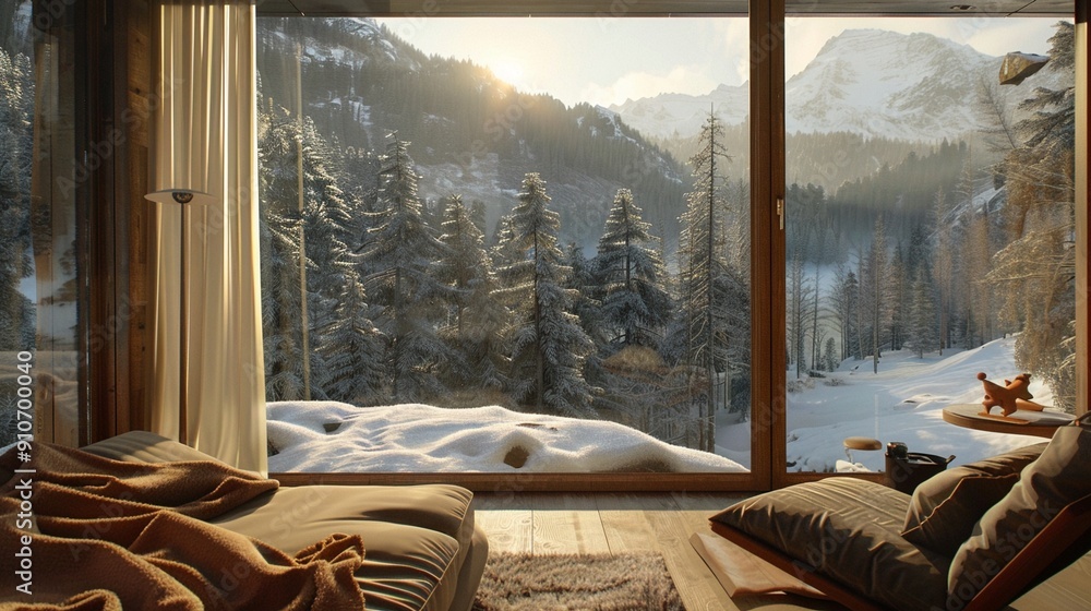 A silent retreat in a mountain cabin, surrounded by the calming sounds of nature