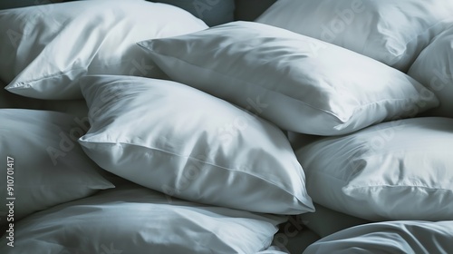 Wallpaper Mural Many soft pillows on bed at home closeup : Generative AI Torontodigital.ca