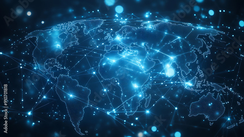 Abstract world map, concept of global network and connectivity, international data transfer photo