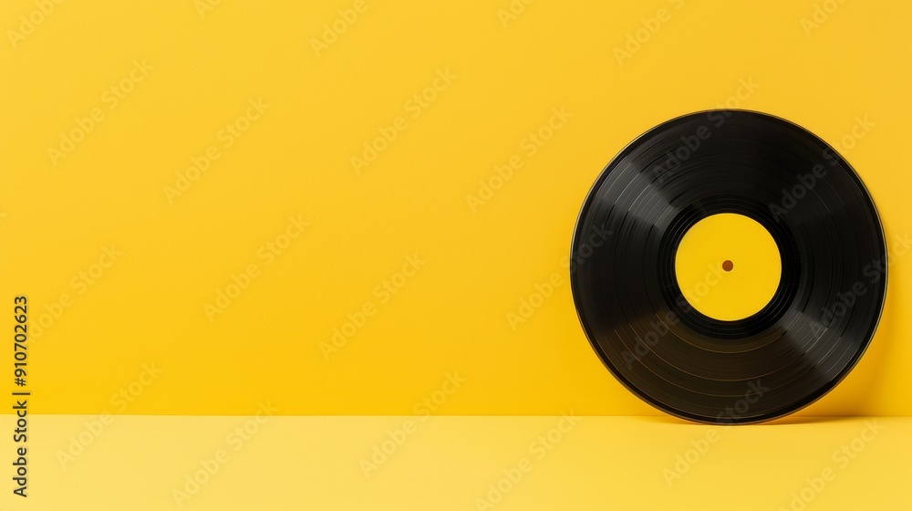 Yellow background with a vinyl record, blank labeld Yellow background with a vinyl record, blank labeld