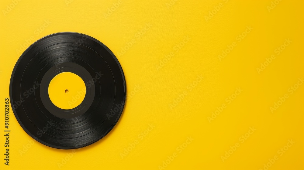 Yellow background with a vinyl record, blank labeld Yellow background with a vinyl record, blank labeld