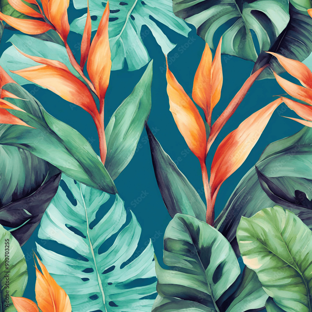 custom made wallpaper toronto digitalSeamless Vibrant Pattern of Tropical Foliage in Watercolor Style - 1