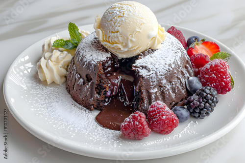 Decadent scoops bathed in rich chocolate sauce photo