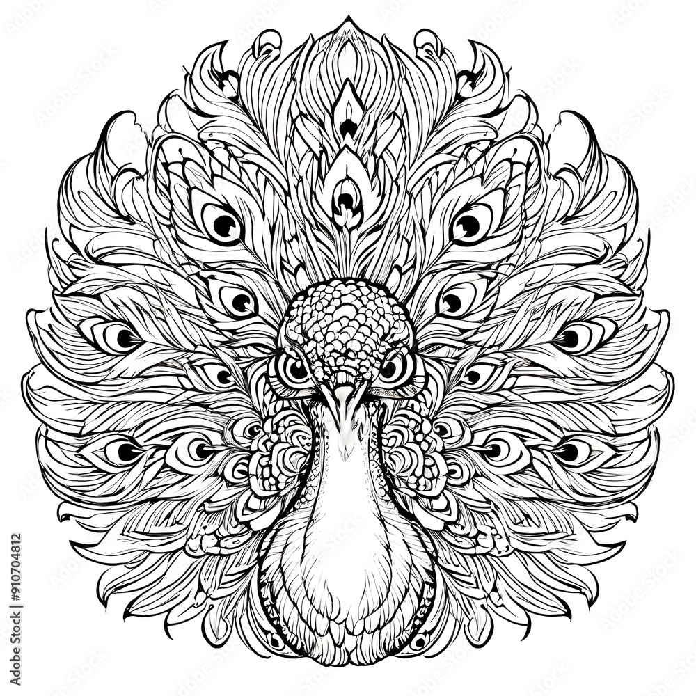 Obraz premium hand drawn illustration of a sketch of a peacock Intricate line art of a peacock with detailed feather patterns