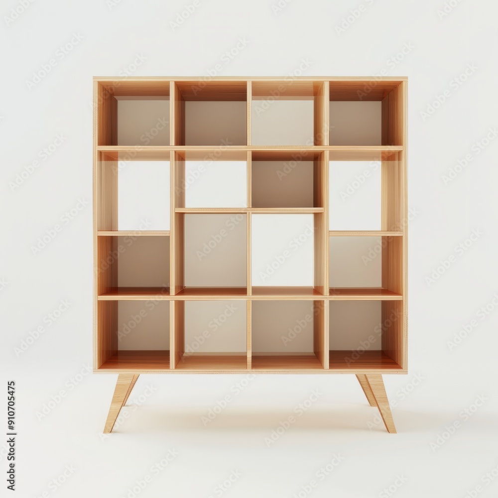 3D Render, Low Poly style of basic shelving unit with open compartments and minimal decoration, on isolated white background, Generative AI 3D Render, Low Poly style of basic shelving unit with open compartments and minimal decoration, on isolated white background, Generative AI