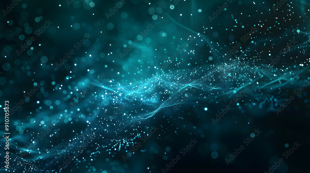 Abstract dark background with glowing digital connections and light particles in a teal color. Abstract dark background with glowing digital connections and light particles in a teal color.