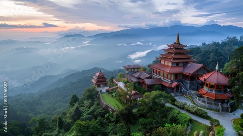 oriental monastery in the middle of a jungle