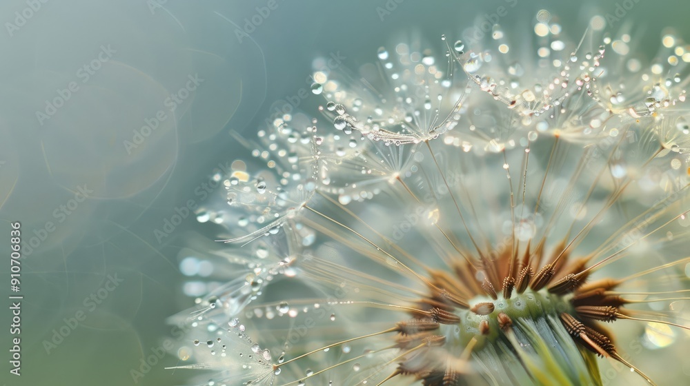 Obraz premium Dew-Covered Dandelion Seeds Close-Up