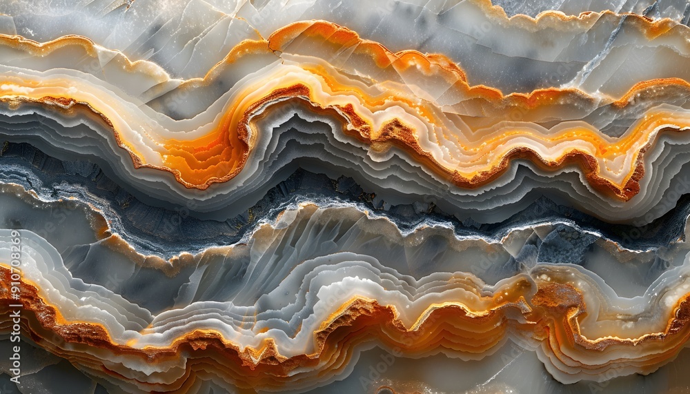 Obraz premium Close-up of a layered agate with orange and white bands
