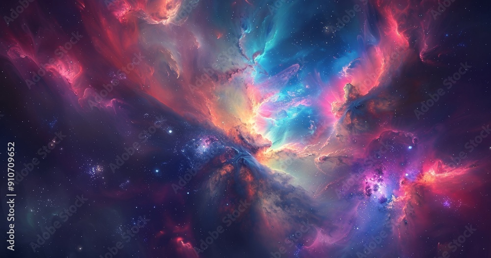 Cosmic Nebula with Vibrant Swirls of Color and Scattered Stars Cosmic Nebula with Vibrant Swirls of Color and Scattered Stars
