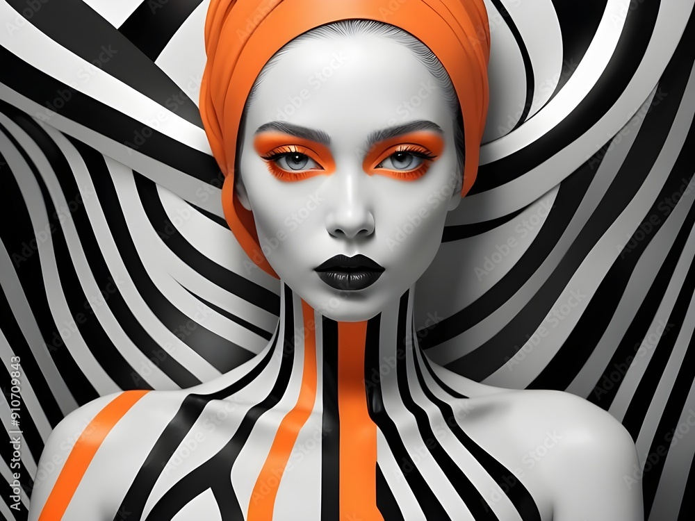 woman with black and white vibrant stripes on her body woman with black and white vibrant stripes on her body