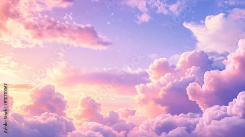 Enchanting Cotton Candy Clouds - Dreamy Pink and Purple Sky Background for Feminine Designs with a Touch of Space