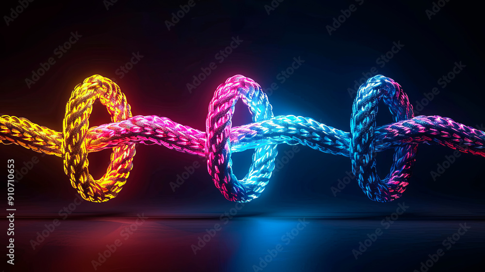 Glowing neon rope in yellow pink blue light abstract cyberpunk background ultraviolet spectrum vibrant colors modern trendy design Glowing neon rope in yellow pink blue light abstract cyberpunk background ultraviolet spectrum vibrant colors modern trendy design