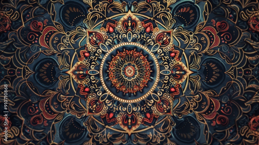 Abstract Mandala with Blue, Red and Gold Patterns. Abstract Mandala with Blue, Red and Gold Patterns.