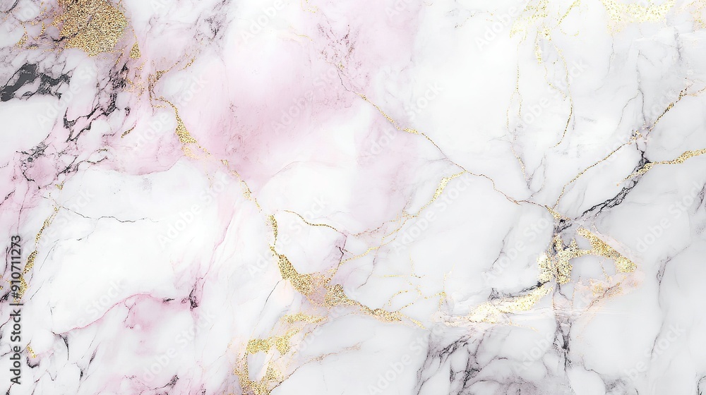 White Marble Surface with Pink and Gold Veins White Marble Surface with Pink and Gold Veins