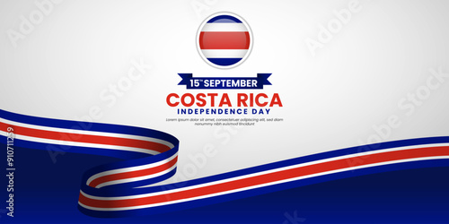 Costa Rica Independence day or National Day greeting banner with waving flag on white background