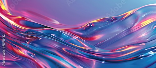 Fototapeta Naklejka Na Ścianę i Meble -  Rainbow color chrome wavy gradient abstract background with ultraviolet holographic foil texture and spots, liquid surface, ripples, metallic reflections. 3d rendering illustration.