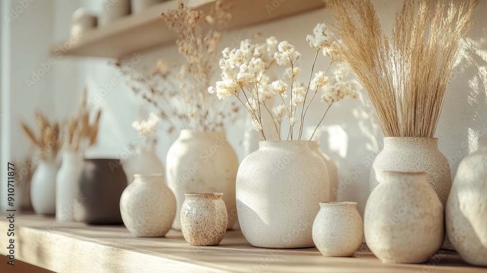 Obraz premium Unusual and Eye-Catching Handmade Ceramics in Light Tones for Online Ceramic Shop Design. Detailed and Feature-Focused Images to Create a Unique and Attractive Look That Entices Customers.