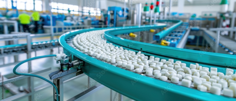 Fototapeta premium Efficient Conveyor System Moving Raw Materials for Jigsaw Puzzle Manufacturing