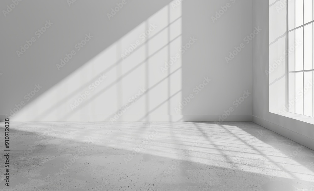 Empty White Room with Window Light and Concrete Floor Empty White Room with Window Light and Concrete Floor