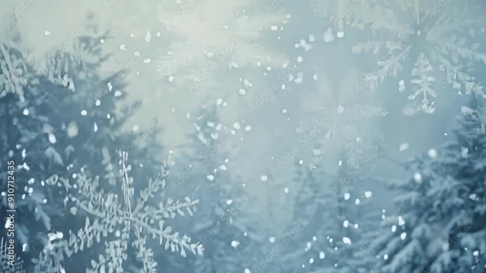 Delicate snowflakes fall gently, blanketing the serene, green trees in a tranquil winter landscape. Delicate snowflakes fall gently, blanketing the serene, green trees in a tranquil winter landscape.