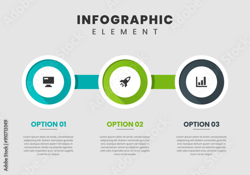 Vector Graphic of Infographic Element Design Templates with Icons and 3 Options or Steps. Suitable for Process Diagram, Presentations, Workflow Layout, Banner, Flow Chart, Infographic.