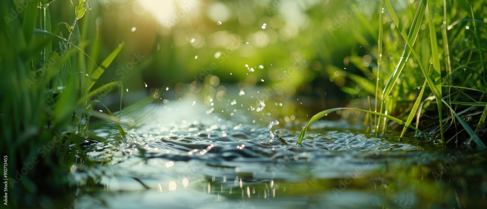 Serene Balance: Harmony of Grass and Pond Ecosystem in Serene Balance: Harmony of Grass and Pond Ecosystem in