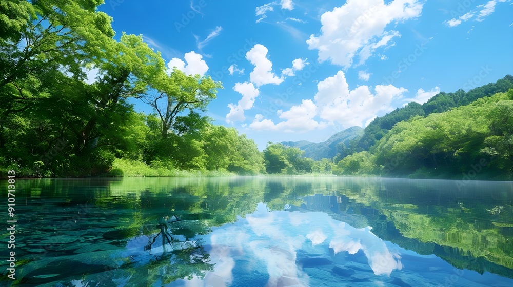 A serene mountain lake with crystal-clear water, surrounded by towering peaks and lush greenery, reflecting the tranquil beauty of nature. A serene mountain lake with crystal-clear water, surrounded by towering peaks and lush greenery, reflecting the tranquil beauty of nature.