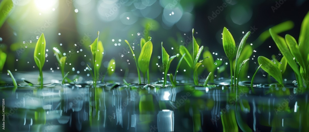 Fototapeta premium Evolution of Grass Growth: Seed to Blossom by the Pond in