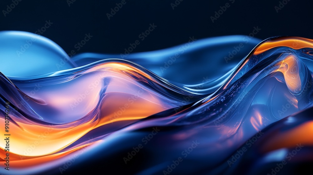Close up of blue light objects, postmodern minimalist design, smooth gradient, black and dark amber accents, smooth curves, capturing geographical views Close up of blue light objects, postmodern minimalist design, smooth gradient, black and dark amber accents, smooth curves, capturing geographical views