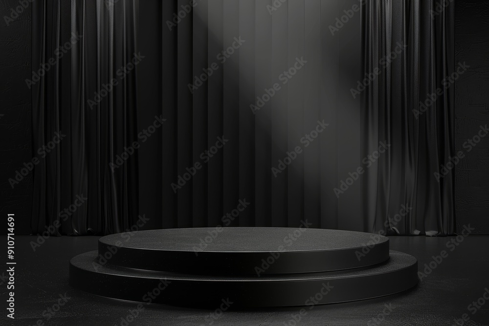 Black Circular Podium with Draped Curtains Black Circular Podium with Draped Curtains